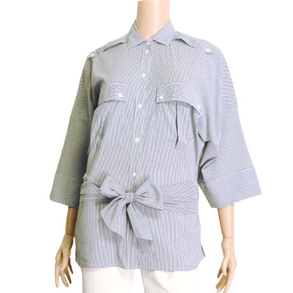 美品【中古】ポール&ジョー PAUL&JOE チュニックブラウス 七分袖ブラウス ブラウス レディース フランス製 小さい 表記 1号 7号 S 36号 相当 青 ブルー ストライプ柄 七分袖 薄手 爽やか お洒落 おしゃれ お出掛け 春 夏 春夏 トップス 20代 30代 40代|フルフルマーケット