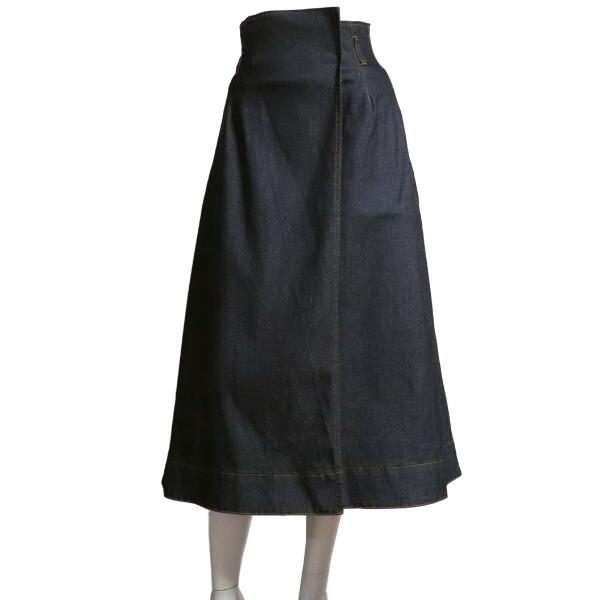 美品【中古】アルアバイル allureville ラップスカート デニムスカート スカート レディース 表記 2号 9号 M 相当 古着 紺 ネイビー 綿 コットン デニム素材 シンプル 無地 お洒落 おしゃれ ミモレ丈 お出掛け 春 秋 春秋 ボトムス 20代 30代|フルフルマーケット