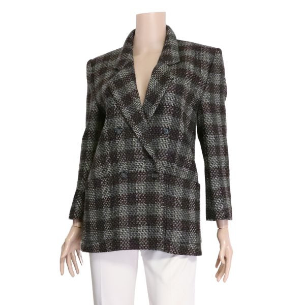 美品【中古】ミスクロエ Miss Chloe ジャケット テーラード テーラードジャケット 表記 40号 11号 L 相当 グレー 赤 毛100％ ウール ツイード素材 ボーダー柄 大人 お洒落 オシャレ ハーフ丈 通勤 オフィス ビジネス 30代 40代 秋 冬 秋冬 アウター レディース｜フルフルマーケット