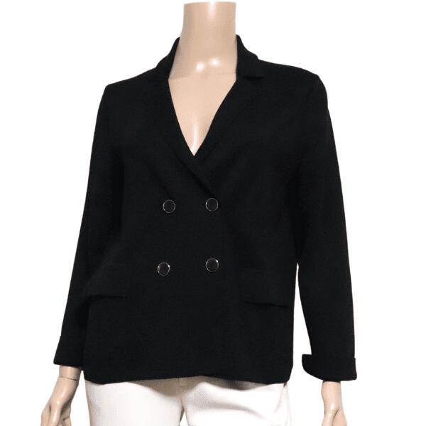 美品【中古】アクアスキュータム Aquascutum ニットジャケット テーラードジャケット ジャケット レディース 大きい 表記 13号 LL XL 2L 相当 黒 ブラック 毛 ウール シンプル 無地 テーラードカラー ふっくら 軽やか 上品 大人 女性 秋冬 秋 冬 アウター 40代 50代 60代|フルフルマーケット