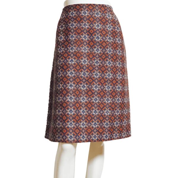 美品【中古】ローラアシュレイ MOON Quality British Cloth ウールスカート ひざ丈スカート スカート レディース 大きい 表記 40号 13号 LL XL 相当 オレンジ 幾何学柄 膝丈 ひざ丈 ふっくら お洒落 大人 女性 お出掛け 秋冬 秋 冬 ボトムス 40代 50代 60代|フルフルマーケット