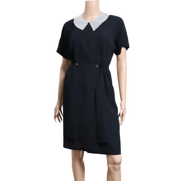 美品【中古】ネアンモアン neanmoins グラン山貴 襟付きワンピース ひざ丈ワンピース ワンピース レディース 表記 9AR M 38号 相当 紺 ネイビー 無地 シンプル 襟付き 半袖 膝丈 ひざ丈 ガーリー おしゃれ かわいい 上品 大人 女性 お出掛け 春夏 春 夏 20代 30代 16,650円