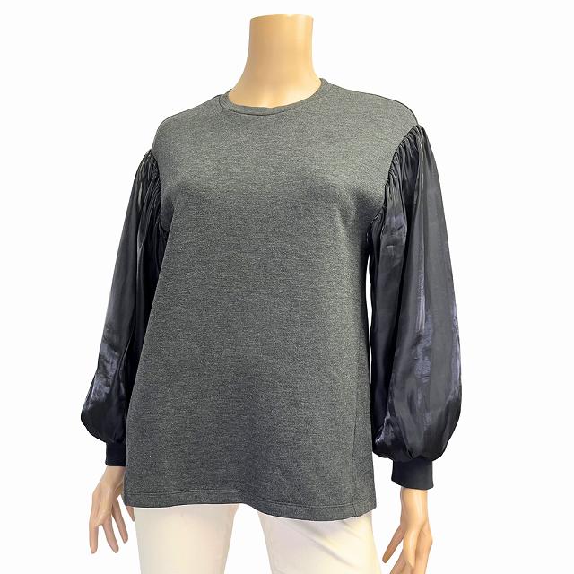 美品【中古】LANVIN ランバン ニット トップス 表記 38号 9号 M 相当 グレー 無地 シンプル 異素材切り替え オーガンジー 上品 大人 女性 春 秋 40代 50代 60代 レディース