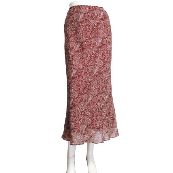 美品【中古】ローラアシュレイ LAURA ASHLEY シフォンスカート フレアスカート スカート レディース 小さい 表記 7号 S 36号 相当 赤 レッド 絹 シルク ミモレ丈 軽やか 涼しげ おしゃれ かわいい 上品 大人 女性 ボタニカル柄 春 夏 春夏 ボトムス 20代 30代 40代