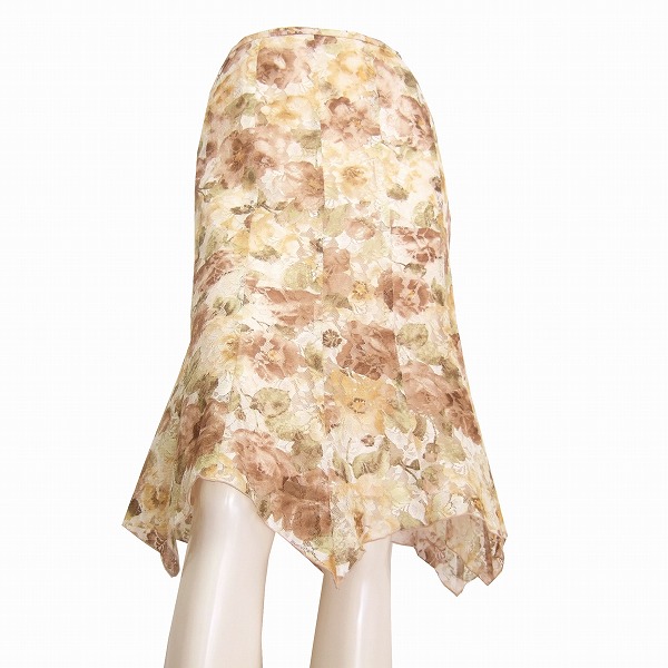 美品【中古】アリスバーリー Aylesbury 茶 涼感メッシュ 変形裾 美花柄スカート 9号 春夏 レディース ボトムス|フルフルマーケット