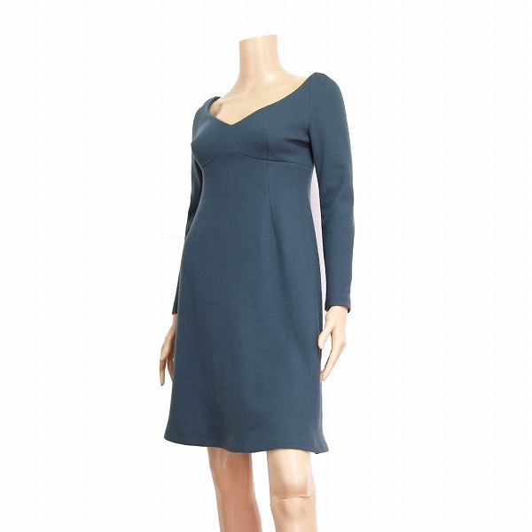 レディースファッション ワンピース 中古 シビラ Sybilla レディース 秋冬 40号 11号 美的ワンピース 圧縮ウール 緑 エメラルドグリーン 超格安一点