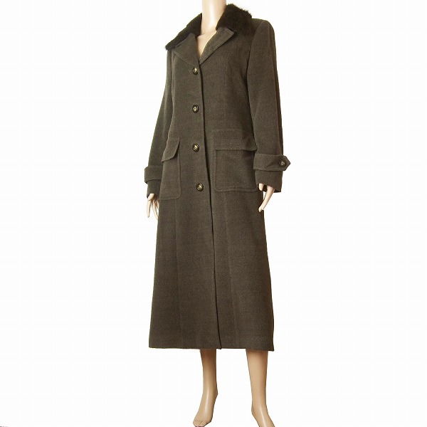 美品【中古】スコッチハウス The Scotch House ファー衿付き上質ウールコート 11号(Lサイズ相当) 茶 ブラウン 秋冬向け レディース アウター