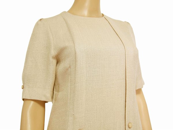 中古 東京スタイル 大人ロングワンピース 小さいサイズ 表記7号 36号 S相当 ベージュ リネン混 ツイード素材 昭和レトロ 春夏向け レディース Alphaultraprojects Com