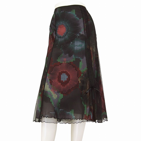 新品同様【中古】ハーディエイミス HARDY AMIES フレアスカート 小さいサイズ 表記36号(7号相当) ドットモダン柄 お出掛け 春夏向け ボトムス｜フルフルマーケット