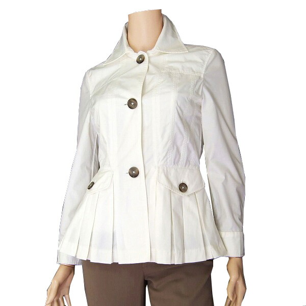 中古 エスカーダ ESCADA 白 オフホワイト お洒落なぺプラムジャケット 