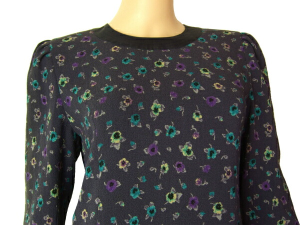 高級ブランド 中古 表記9号 Mサイズ相当 Leilian 海外ブランド 春秋向け 紺 ネイビー レリアン 美品 ゆったりサイズ 女子会 仕事着 Tessillarioイタリア製生地 レディース ブランド古着 花柄ちりめんワンピース フルフルマーケット 3980円以上送料無料