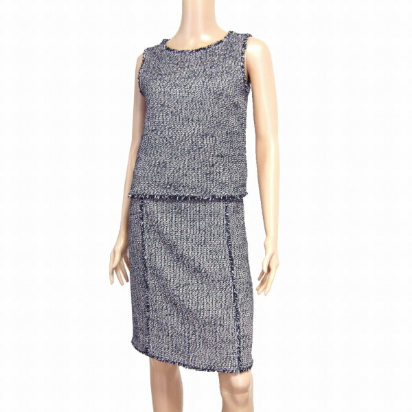 新版 お洒落セットアップ Theory 新品同様 中古 セオリー ニット素材 レディース 秋冬向け フリンジ スカート ノースリーブ カットソー 紺 ネイビー系 表記下00 5号相当 表記上0号 7号相当 小さいサイズ スカートスーツ Williamsav Com