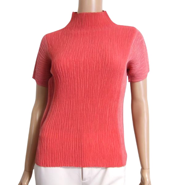 美品【中古】zome カットソー プリーツ素材 9号 38号 M 相当 古着 赤 レッド レディース 春 夏 春夏トップス 半袖 シンプル ストレッチ 薄手 軽い おしゃれ 大人 女性 40代 50代
