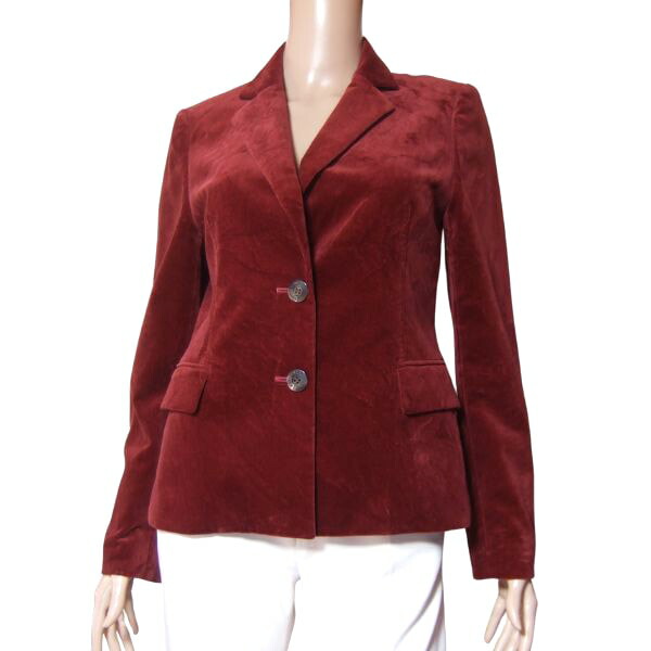 新品同様【中古】アクアスキュータム Aquascutum テーラードジャケット ジャケット 11号 L 40号 相当 古着 赤 レッド ワインレッド レディース 秋 冬 秋冬 アウター ベロア コーデュロイ 綿混 コットン 日本製 ふっくら シンプル 大人 女性 50代 60代｜フルフルマーケット