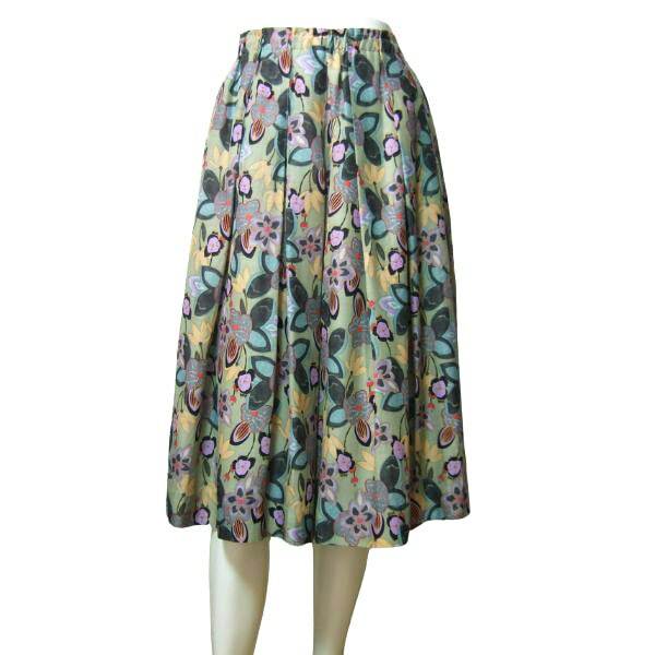 美品【中古】ケイコスズキ 寄せ合わせ KEIKO SUZUKI COLLECTION 太陽面爆発スコート 書きあらわす 40号 11号 L 相当 古着 薄緑系 レディース 春 夏 春夏 毛混 羊毛 花柄 御花 ボトムス 膝丈 ひざ丈 ミモレ丈 酉の方角天然ゴム 日本製 成年者 成人女性 40代 50代