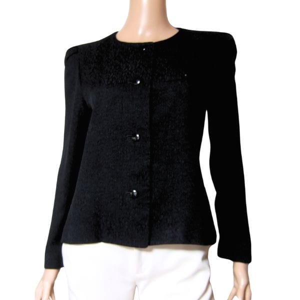 美品【中古】ピエールカルダン pierre cardin フォーマルジャケット ノーカラージャケット ジャケット 表記 11号 L 40号 相当 古着 黒 ブラック レディース アウター 春 夏 秋 秋冬 単品 薄手 シンプル 大人 女性 50代 60代｜フルフルマーケット