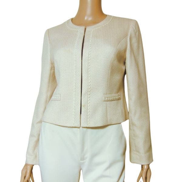 美品【中古】リファンネ RIFANNE 東京ソワール フォーマルジャケット ツィード上衣 否色つや上衣 馬鹿でかい大きさ 馬鹿でかい 書きあらわす 13号 LL 2L 42号 相当 古着 サクラ色ベージュ系 春 秋 レディース ツィード 単品 ラメ はいり込む式 入園式 成年者 成人女性 20代 30代 40代