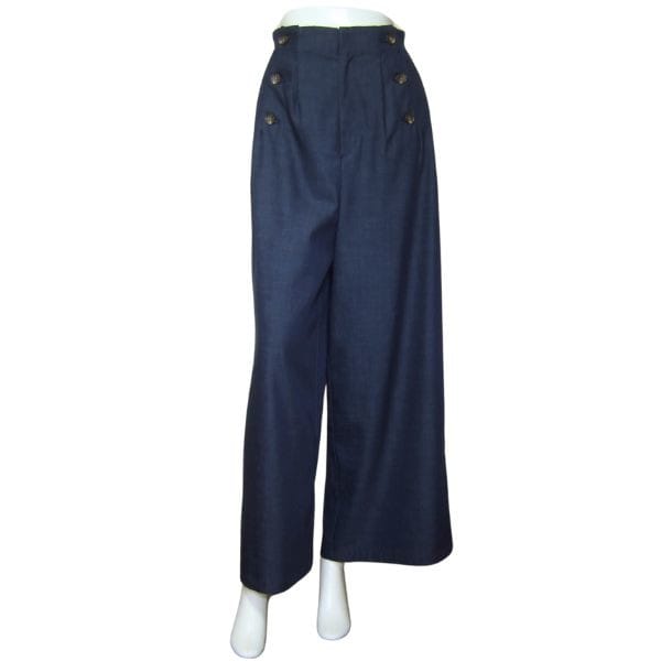 新品同様【中古】ティネス Tines ワイドパンツ ロングパンツ フレアパンツ 小さい 小さいサイズ 表記 36号 7号 S 相当 古着 紺 ネイビー 春 夏 春夏 秋 レディース シンプル ゆったり ロング 日本製 大人 女性 20代 30代