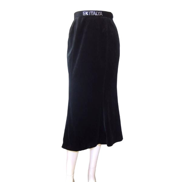 美品【中古】伊太利屋 GK ベロアスカート フレアスカート 表記 9号 М 38号 相当 古着 黒 ブラック レディース 秋冬 秋 冬 ボトムス シンプル ビジュー 艶感 大人 女性 50代 60代