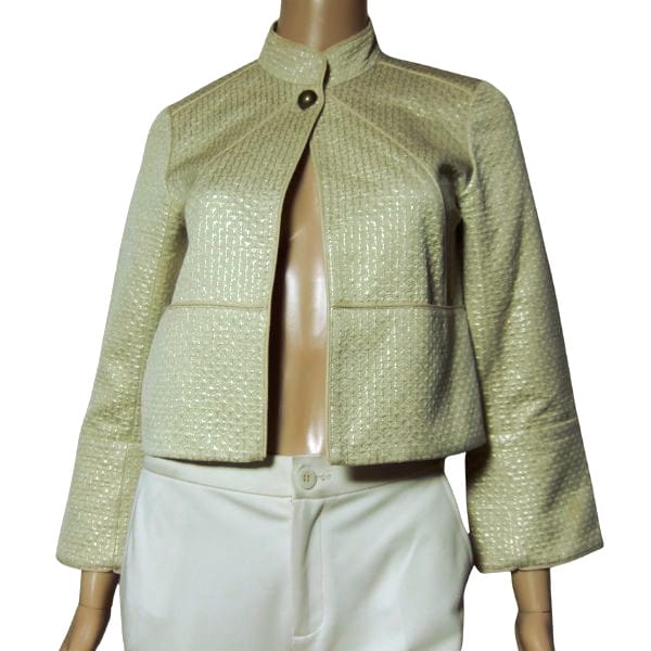 美品【中古】ダイアンフォンファステンバーグ DIANE VON FURSTENBERG ジャケット 小さい 小さいサイズ 表記 7号 S 相当 古着 ベージュ レディース 春 秋 ショート丈 ラメ 単品 お呼ばれ おしゃれ 長袖 大人 女性 30代 40代 50代|フルフルマーケット