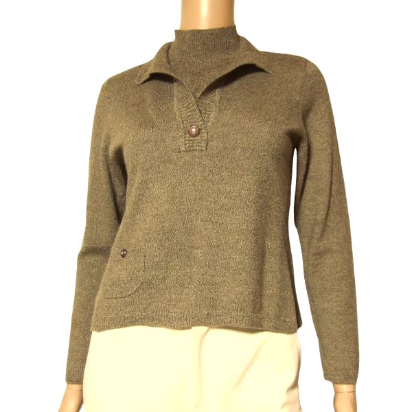 美品【中古】シャミー Chamois ニットカットソー ニット 表記 42号 9号 М 相当 古着 茶 ブラウン レディース トップス 秋冬 秋 冬 長袖 毛100 ウール シンプル 大人 女性 50代 60代