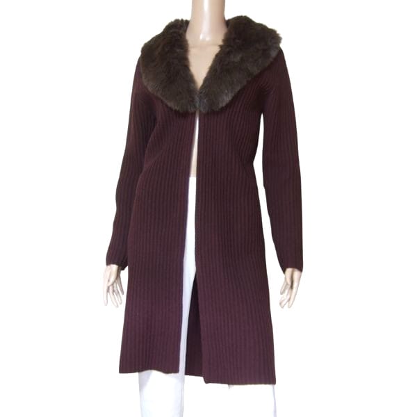 美品【中古】カルバンクライン Calvin Klein CK ニットコーディガン ロングカーディガン 羽織り 表記 М 9号 38号 相当 古着 ボルドー系 ワインレッド レディース トップス 秋 冬 秋冬 毛100 ウール アクリルファー シンプル 大人 女性 20代 30代 40代｜フルフルマーケット