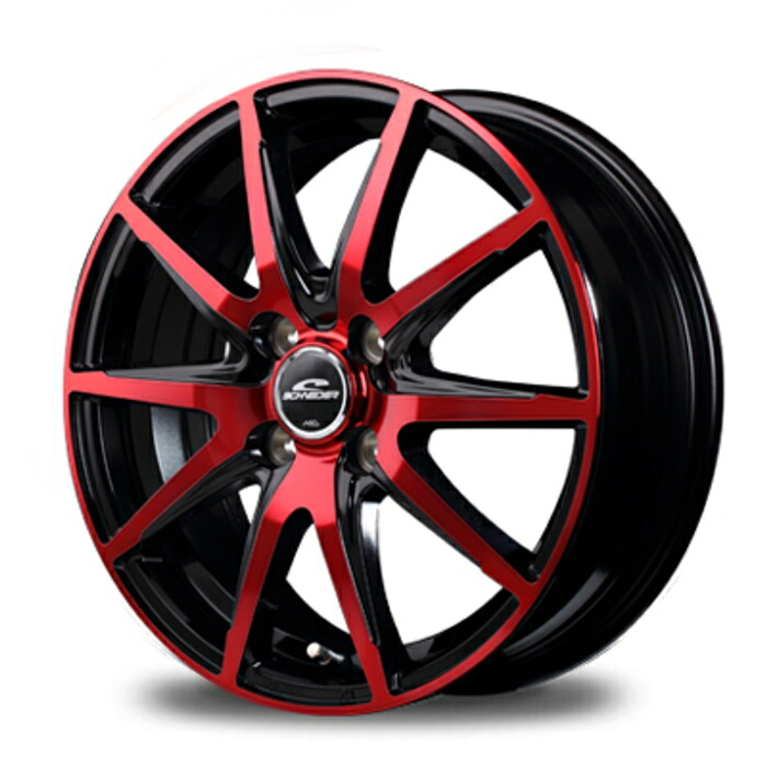 ホイール4本セット 14インチ 4.5J+45 4H-100 SCHNEIDER DR-02 ブラックポリッシュ+レッドクリア｜タイヤ・ホイール専門店　ミクスト