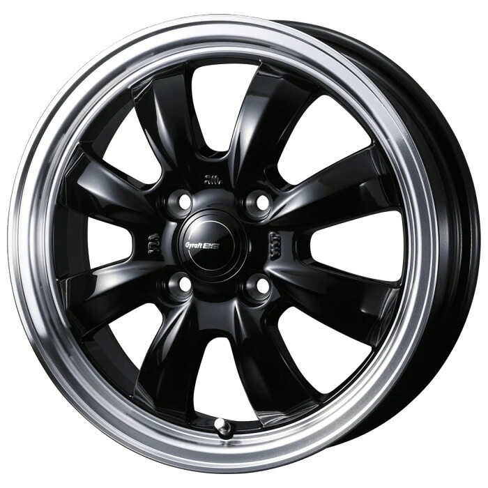 ホイール4本セット 15インチ 4.5J+45 4H-100 GYRAFT 8S BLACK/RIMPOLISH｜タイヤ・ホイール専門店　ミクスト