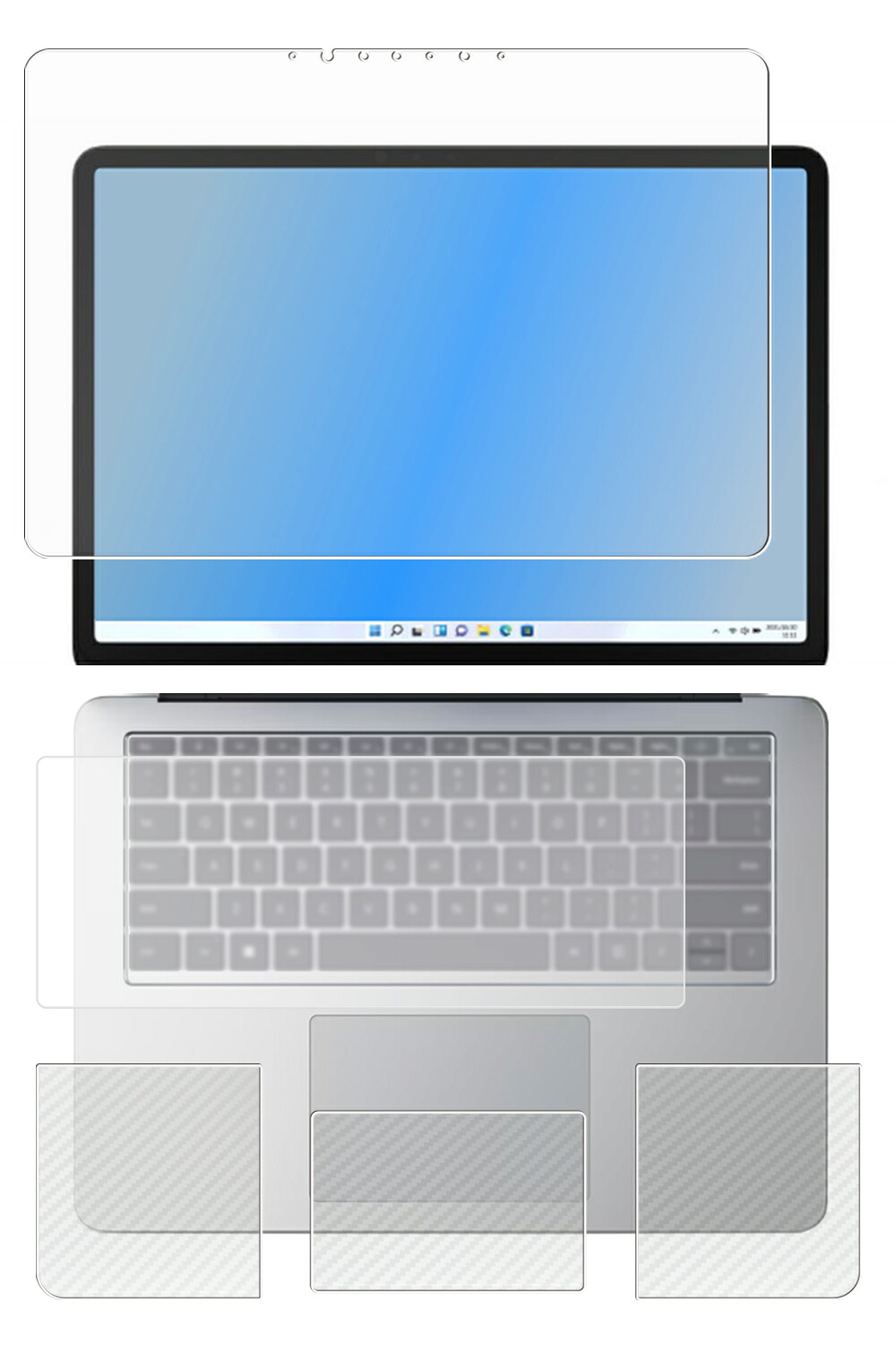 【4点セット(画面+パームレスト+タッチパッド+キーボードカバー)】Microsoft Surface Laptop Studio 2 / Laptop Studio 用 [N35] 清潔 目に優しい アンチグレア ブルーライト カット タイプ 液晶 保護 フィルム ＋ カーボン調 保護フィルム ★
