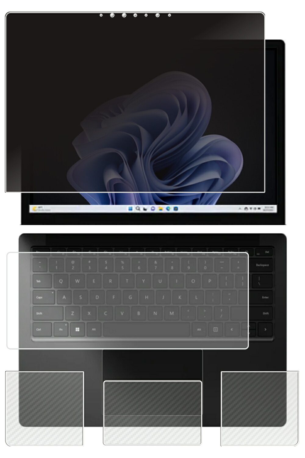 【4点セット(画面+パームレスト+タッチパッド+キーボードカバー)】Microsoft Surface Laptop 5 15インチ 用 [N40] 4way のぞき見防止 プライバシー保護 液晶 保護 フィルム ＋ カーボン調 保護フィルム ★