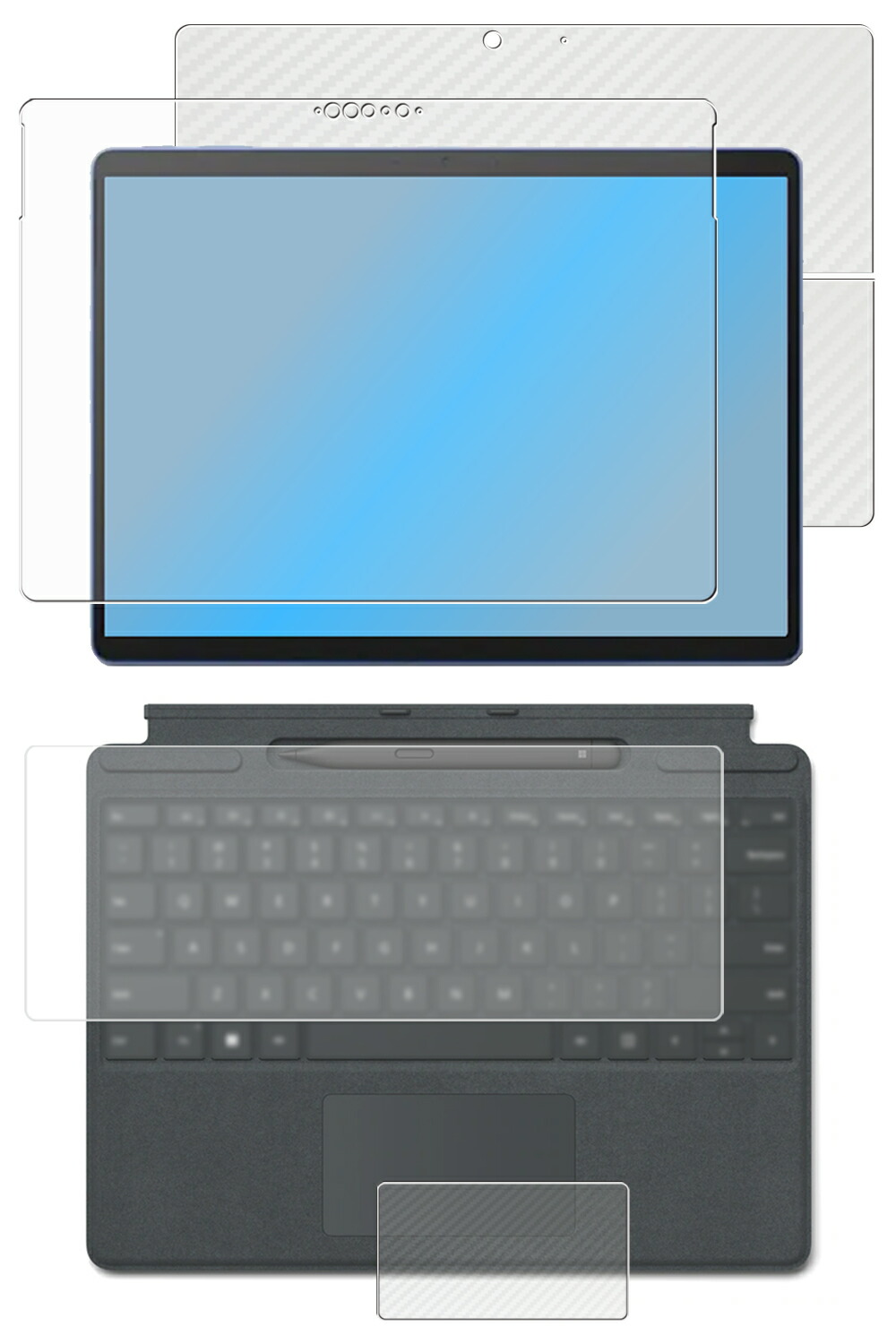 【4点セット(画面+背面+タッチパッド+キーボードカバー)】Microsoft Surface Pro 9 用 [N35] AR/マット ハイブリッド 高機能 反射低減 保護フィルム ＋ カーボン調 背面 保護フィルム ★