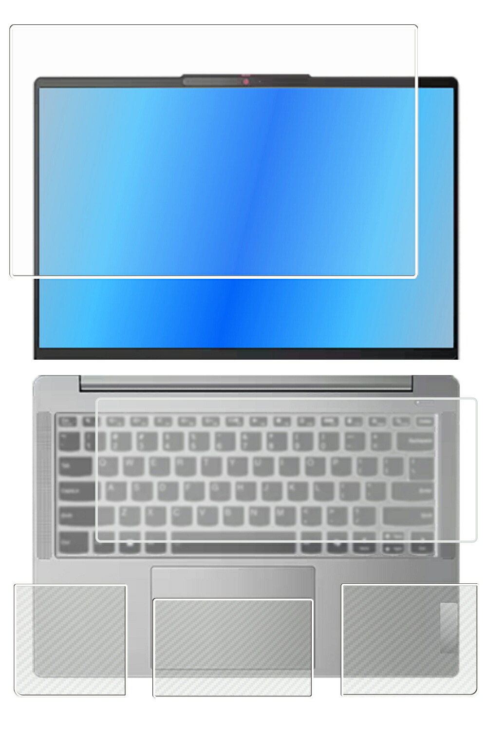 【4点セット(画面+パームレスト+タッチパッド+キーボードカバー)】Lenovo IdeaPad Slim 5i / 5x Gen9 14型 2024年モデル 用 [N35] 安心の5大機能 衝撃吸収 ブルーライト カット 液晶 保護 フィルム ＋ カーボン調 保護フィルム 反射防止 抗菌 気泡レス ★