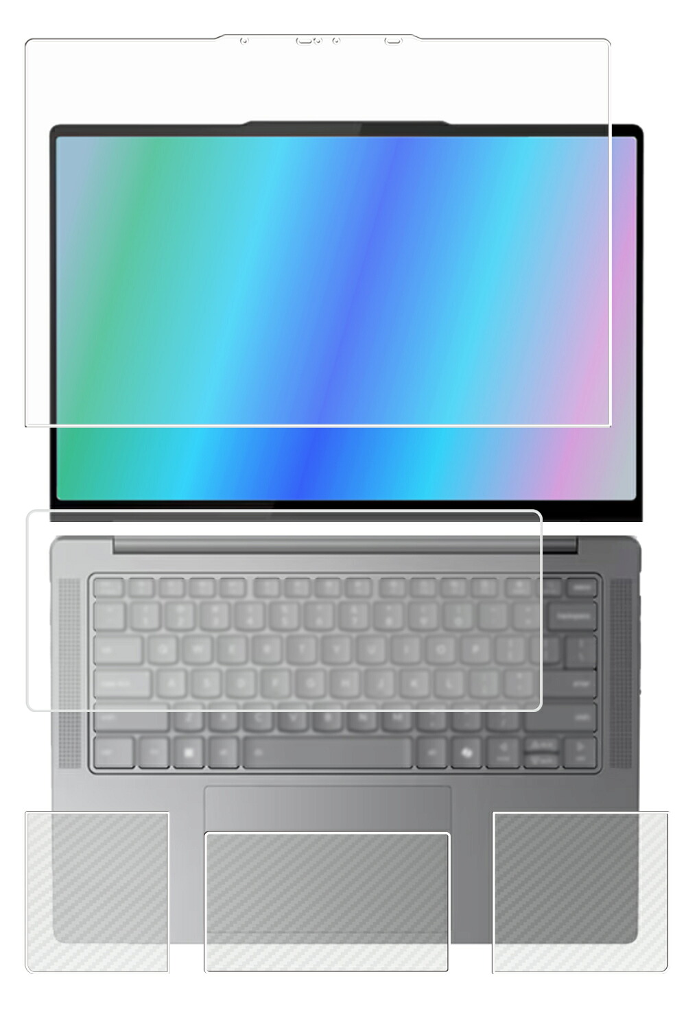 【4点セット(画面+パームレスト+タッチパッド+キーボードカバー)】Lenovo Yoga Pro 7 Gen 9 14.5インチ 2024年モデル 用 [N35] 安心の5大機能 衝撃吸収 ブルーライト カット 液晶 保護 フィルム ＋ カーボン調 保護フィルム 反射防止 抗菌 気泡レス ★