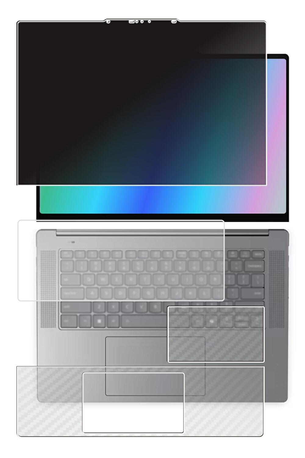 【4点仕掛ける(画面+パームレスト+触れ合うパッド+鍵盤押しかぶせる)】Lenovo Yoga Slim 7i Aura Edition Gen 9 15.3in 2024年青写真 用 [N40] 4way のぞき見押しとどめる 秘め事保護すること 液晶 保護すること 写真フィルム ＋ 炭素調 天板 保護すること写真フィルム ★