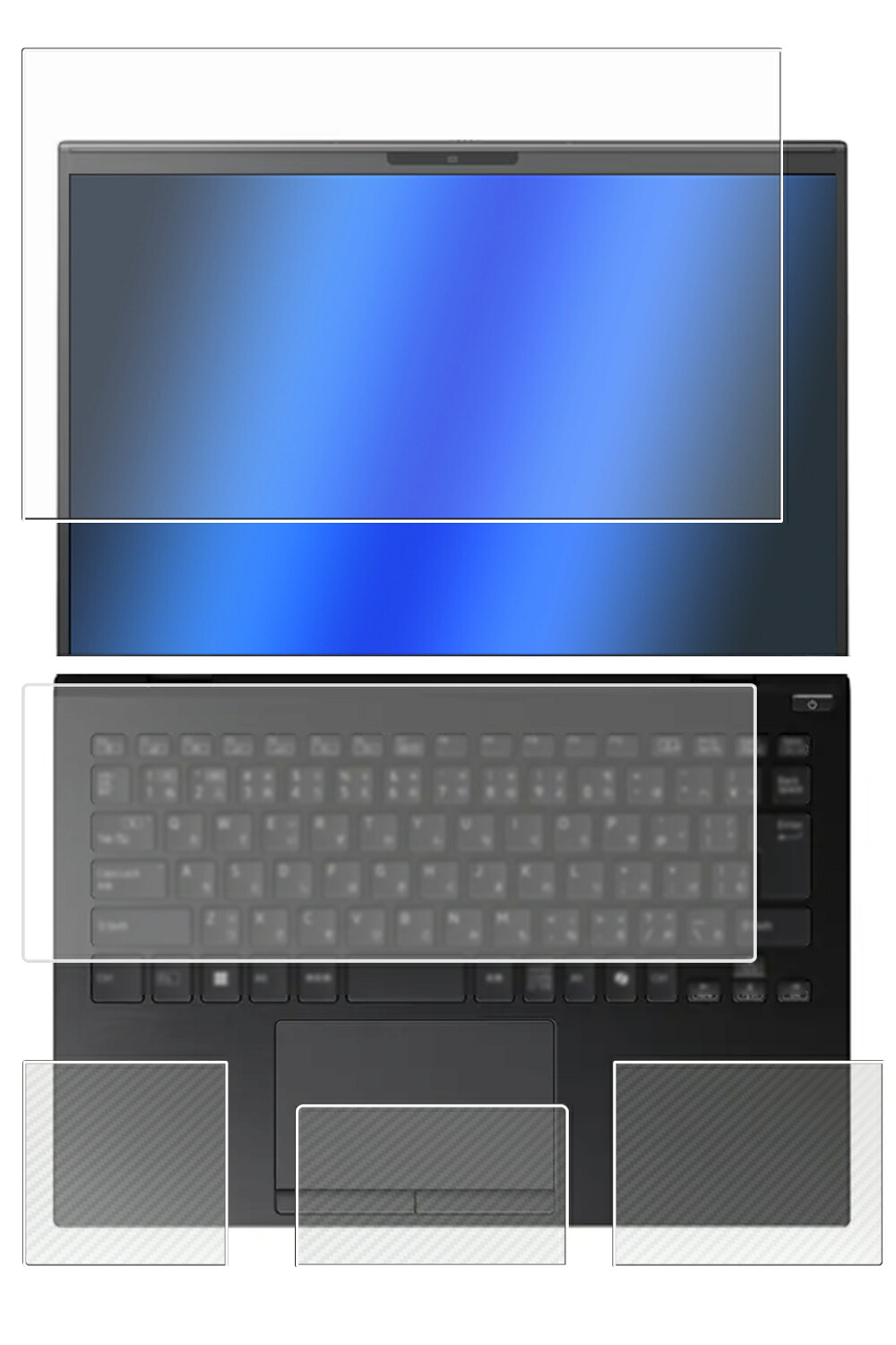 【4点セット(画面+パームレスト+タッチパッド+キーボードカバー)】VAIO SX14-R VJS4R1シリーズ 2024年モデル 用 [N35] 安心の5大機能 衝撃吸収 ブルーライト カット 液晶 保護 フィルム ＋ カーボン調 保護フィルム 反射防止 抗菌 気泡レス ★