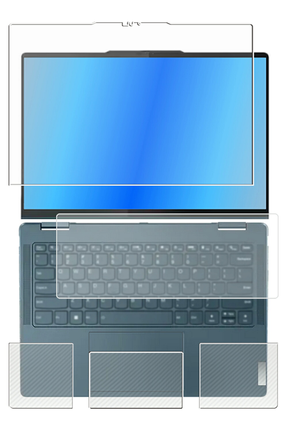 【4点セット(画面+パームレスト+タッチパッド+キーボードカバー)】Lenovo Yoga 7i 2-in-1 / Yoga 7 2-in-1 Gen 9 2024年モデル 14型 用 [N35] 安心の5大機能 衝撃吸収 ブルーライト カット 液晶 保護 フィルム ＋ カーボン調 保護フィルム 反射防止 抗菌 気泡レス ★