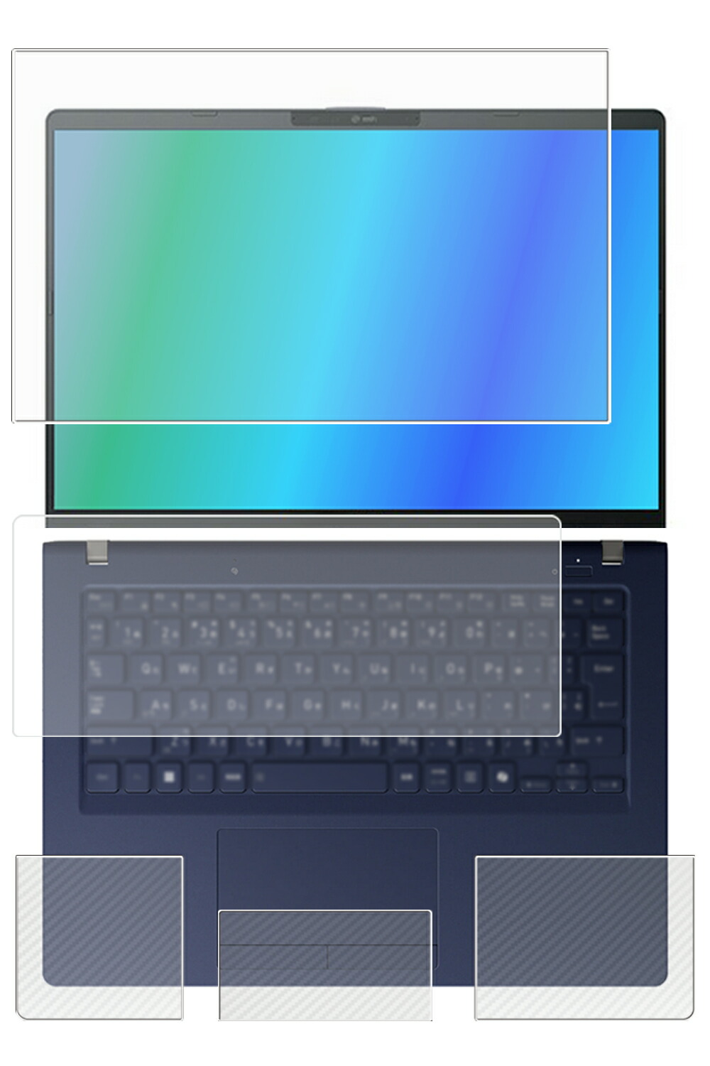 【4点セット(画面+パームレスト+タッチパッド+キーボードカバー)】dynabook XP / XD / XPZシリーズ X94/NY XA74/VY 2025年モデル 用 [N35] 高機能 反射防止 スムースタッチ 抗菌 液晶 保護 フィルム ＋ カーボン調 保護フィルム ★