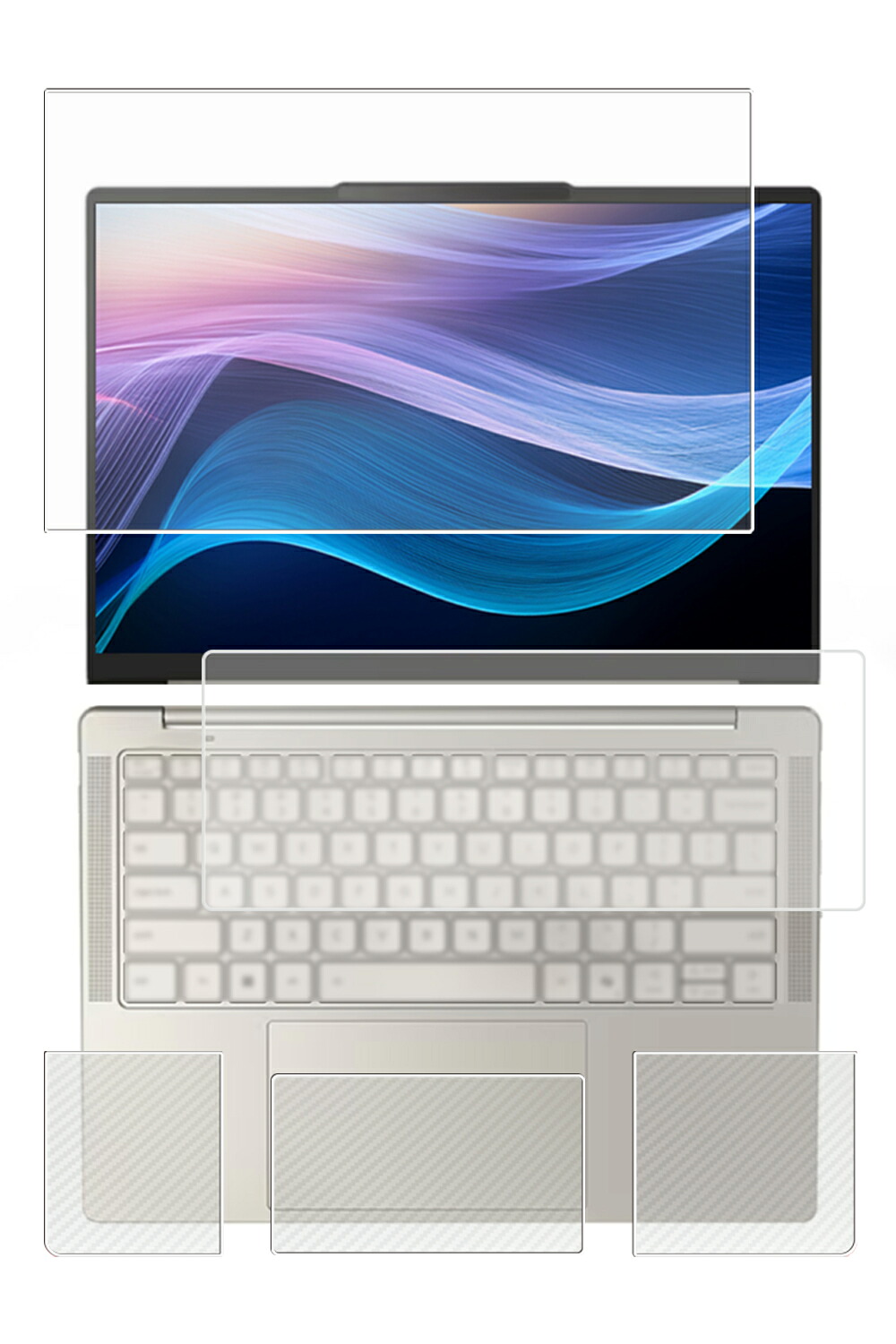 【4点セット(画面+パームレスト+タッチパッド+キーボードカバー)】Lenovo Yoga Slim 7i AuraEdition Gen10 14型 2025年モデル 用 [N35] 安心の5大機能 衝撃吸収 ブルーライト カット 液晶 保護 フィルム ＋ カーボン調 保護フィルム 反射防止 抗菌 気泡レス ★
