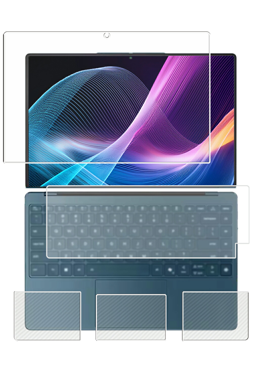 【4点セット(画面+パームレスト+タッチパッド+キーボードカバー)】Lenovo Yoga Slim 9i Gen 10 14型 2025年モデル 用 [N35] 高硬度 9H ブルーライトカット クリア 液晶 保護 フィルム ＋ カーボン調 保護フィルム ★