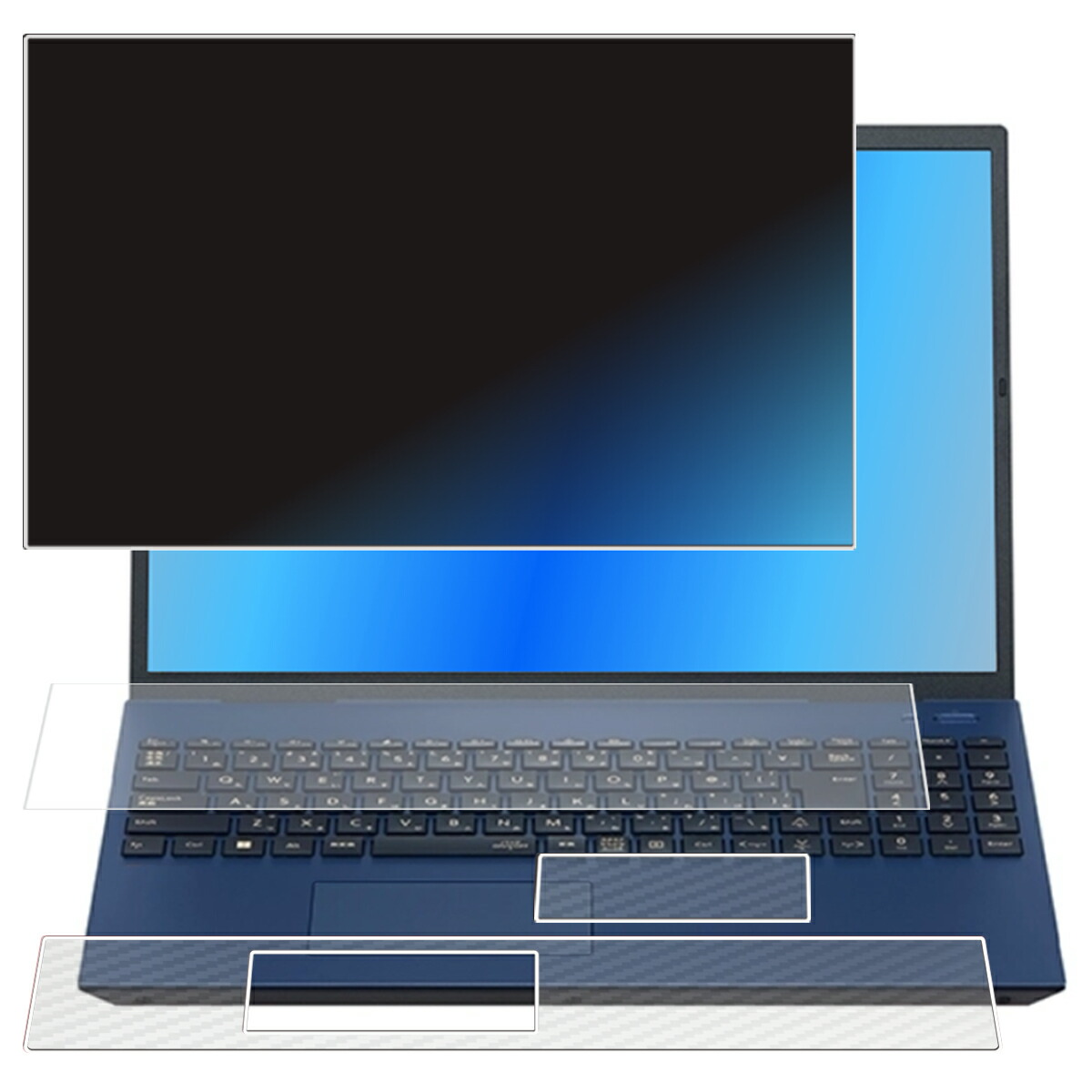 【4点セット(画面+パームレスト+タッチパッド+キーボードカバー)】NEC LAVIE N16 / Direct N16 / N16(R) 2025年春/夏モデル 用 [N40] 4way のぞき見防止 プライバシー保護 液晶 保護 フィルム ＋ カーボン調 保護フィルム ★