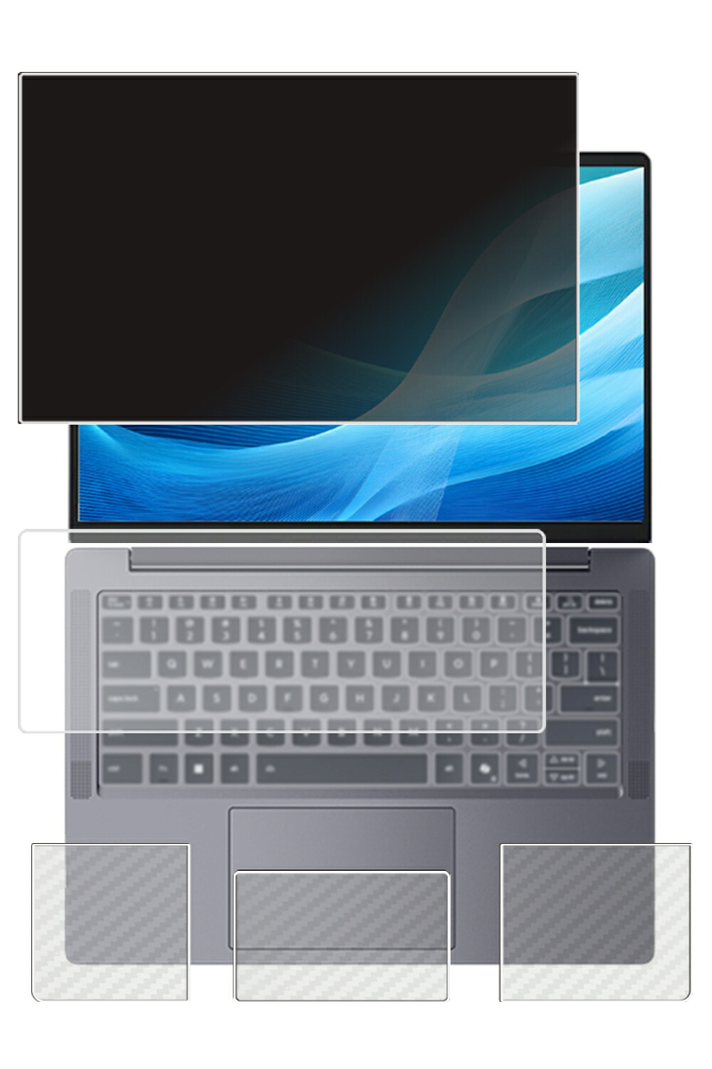 【4点仕掛ける(画面+パームレスト+触れ合うパッド+鍵盤押しかぶせる)】Lenovo IdeaPad Slim 3 Gen10 14型 2025年青写真 用 [N35] 4way のぞき見押しとどめる 秘め事保護すること 液晶 保護すること 写真フィルム ＋ 炭素調 保護すること写真フィルム ★