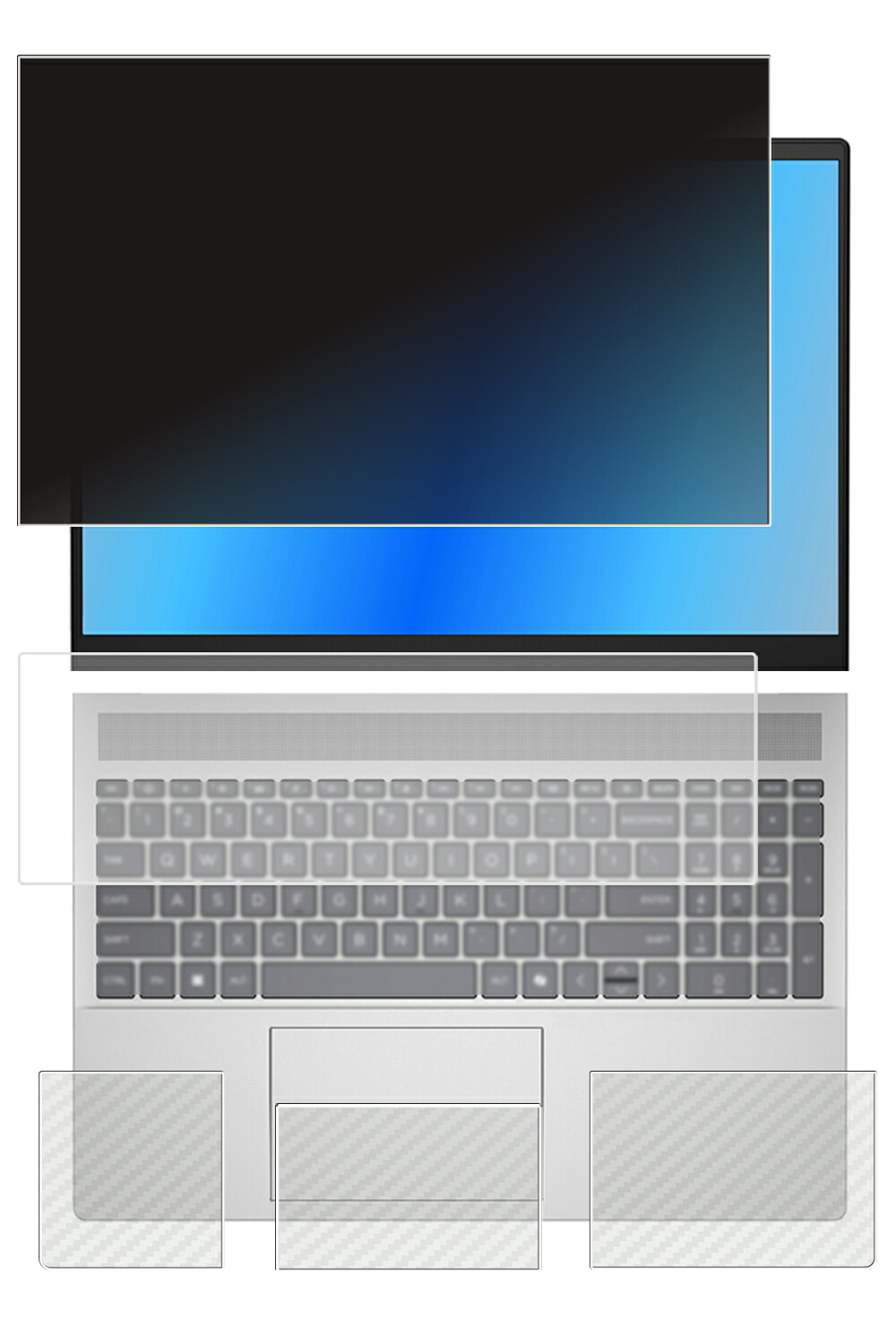 【4点仕掛ける(画面+パームレスト+触れ合うパッド+鍵盤押しかぶせる)】HP Pavilion 16-銀 16-af 2024年青写真 用 [N40] 4way のぞき見押しとどめる 秘め事保護すること 液晶 保護すること 写真フィルム ＋ 炭素調 保護すること写真フィルム ★