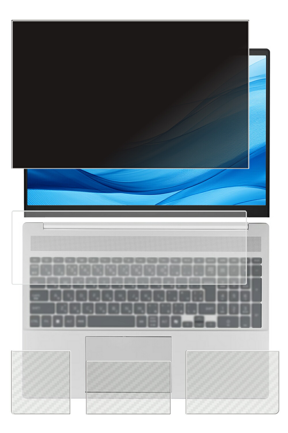 【4点仕掛ける(画面+パームレスト+触れ合うパッド+鍵盤押しかぶせる)】HP OmniBook 5 16-af 2025年青写真 用 [N40] 4way のぞき見押しとどめる 秘め事保護すること 液晶 保護すること 写真フィルム ＋ 炭素調 保護すること写真フィルム ★