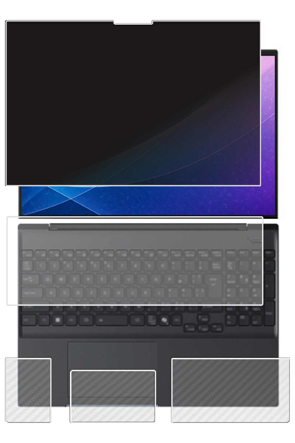 【4点仕掛ける(画面+パームレスト+触れ合うパッド+鍵盤押しかぶせる)】Fujitsu FMV Note A A79-L1 WA4-L1 2026年青写真 Ver.2 用 [N40] 4way のぞき見押しとどめる 秘め事保護すること 液晶 保護すること 写真フィルム ＋ 炭素調 保護すること写真フィルム ★