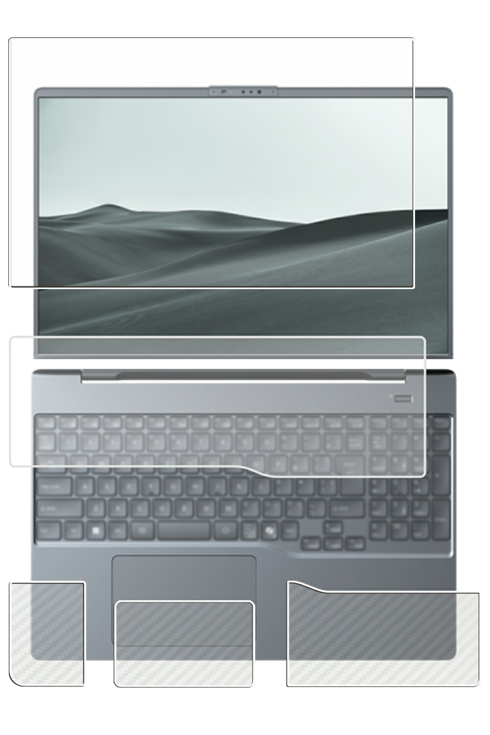 【4点セット(画面+パームレスト+タッチパッド+キーボードカバー)】Fujitsu FMV Note P P75-L1 WP1-L1 2026年1月モデル 用 [N40] 高硬度 9H ブルーライトカット クリア 液晶 保護 フィルム ＋ カーボン調 保護フィルム ★