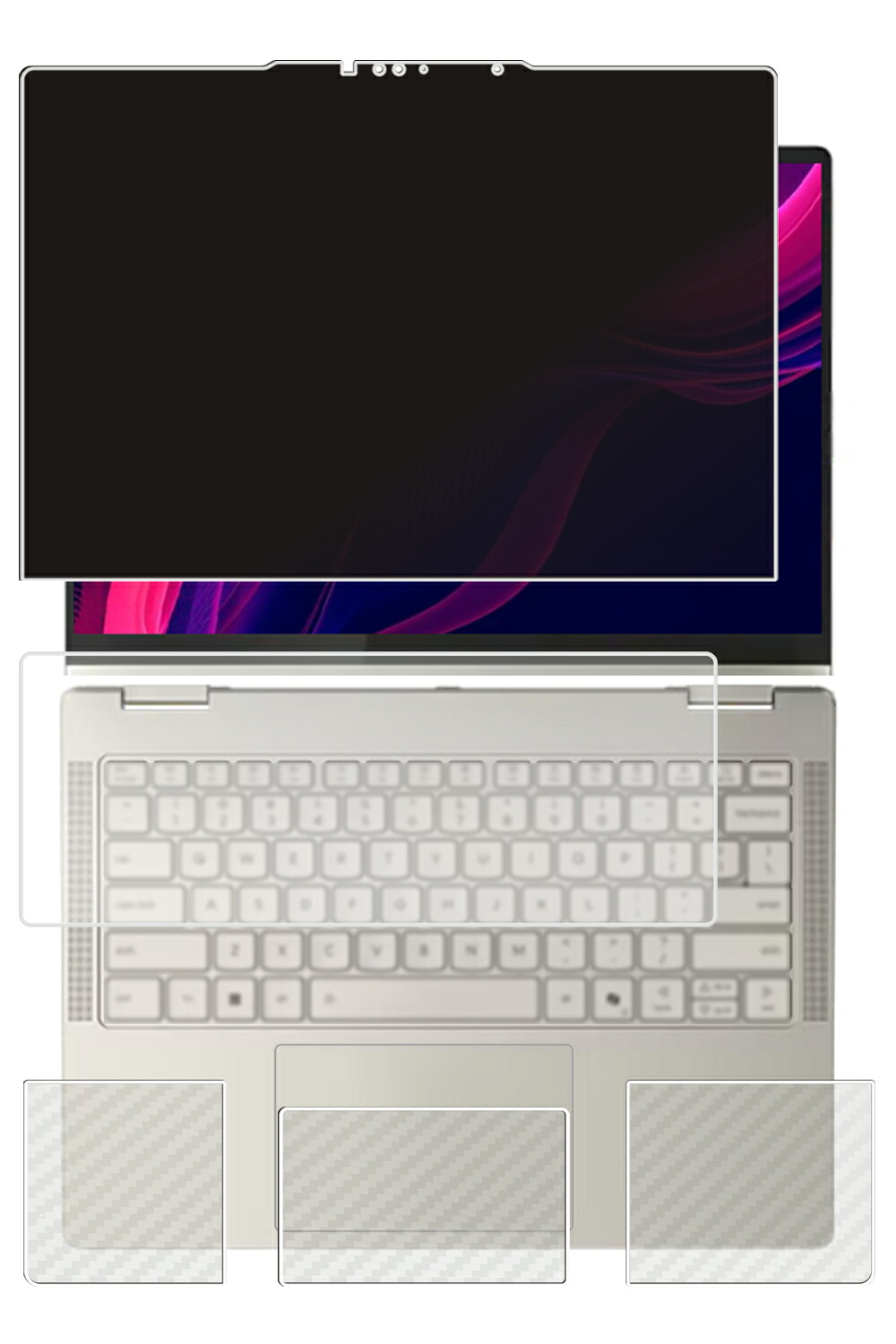 【4点仕掛ける(画面+パームレスト+触れ合うパッド+鍵盤押しかぶせる)】Lenovo Yoga 7i 2-インチ-1 Gen 10  14型 2025年青写真 用 [N35] 4way のぞき見押しとどめる 秘め事保護すること 液晶 保護すること 写真フィルム ＋ 炭素調 保護すること写真フィルム ★