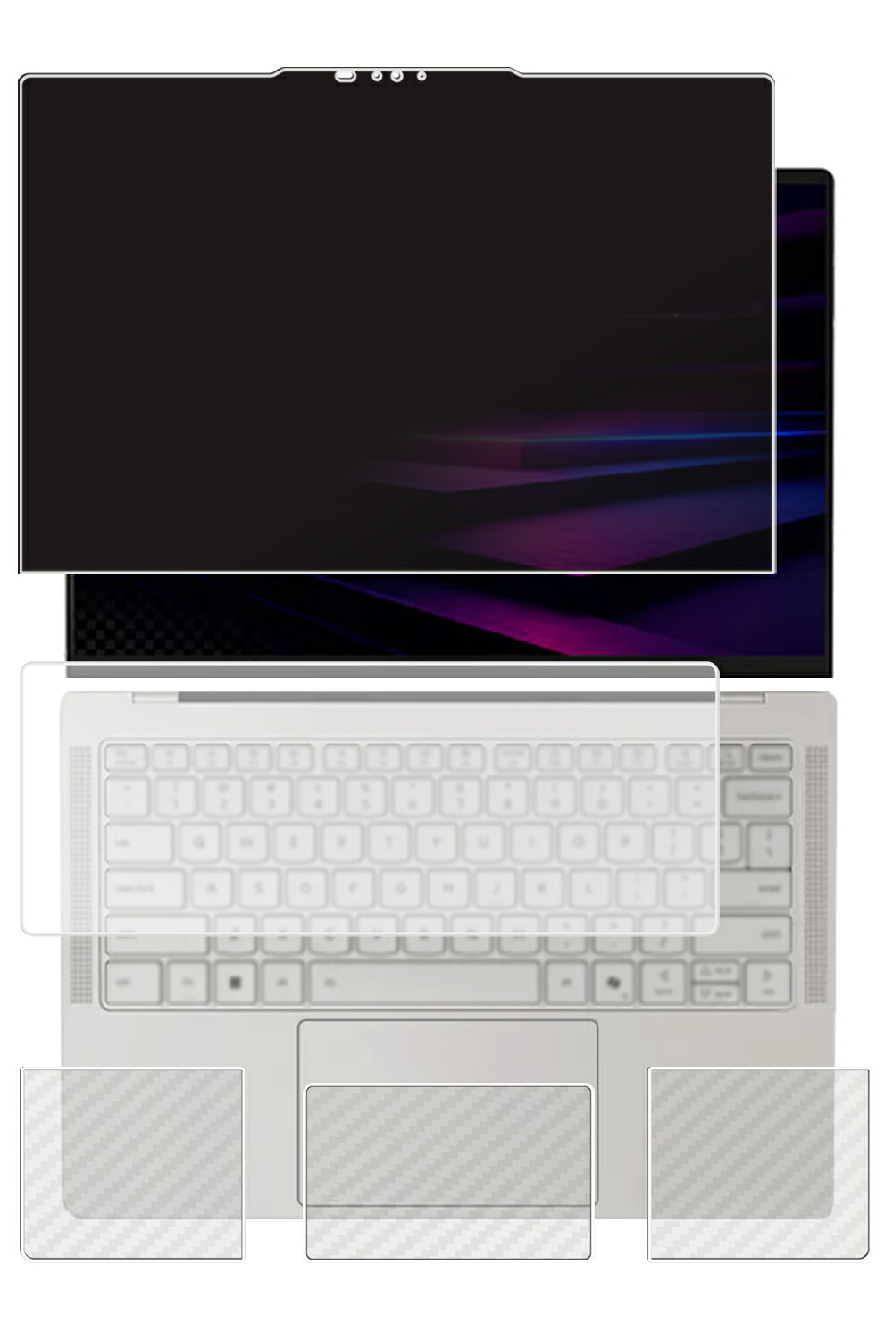 【4点仕掛ける(画面+パームレスト+触れ合うパッド+鍵盤押しかぶせる)】Lenovo Yoga Slim 7i Ultra Gen 11 Aura Edition 14型 2026年青写真 用 [N35] 4way のぞき見押しとどめる 秘め事保護すること 液晶 保護すること 写真フィルム ＋ 炭素調 保護すること写真フィルム ★
