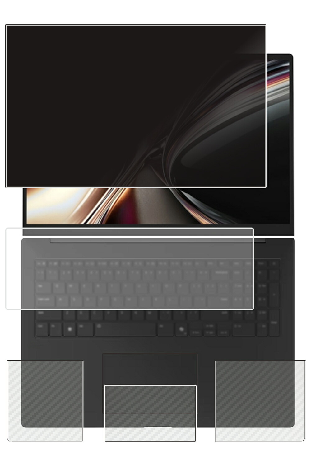 【4点書き割り(画面+パームレスト+触れ合うパッド+鍵盤取りまかなう)】LG gram Pro 16 16Z90U 16Z95U 2026年真似形 用 [N40] 4way のぞき見押しとどめる 秘め事防御すること 液晶 防御すること 写真フィルム ＋ 炭素調 天板 防御すること写真フィルム ★