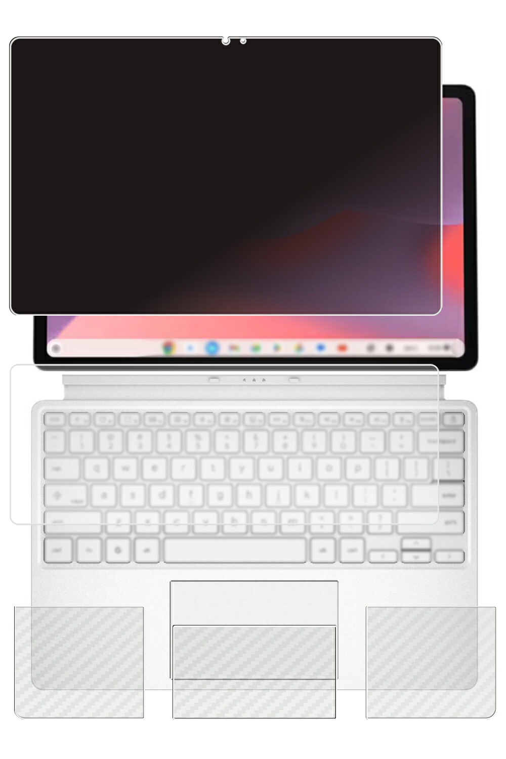 【4点セット(画面+パームレスト+タッチパッド+キーボードカバー)】ASUS Chromebook CM32 Detachable CM3206 2026年モデル 用 [N30] 4way のぞき見防止 プライバシー保護 液晶 保護 フィルム ＋ カーボン調 保護フィルム ★｜モバイルマスター