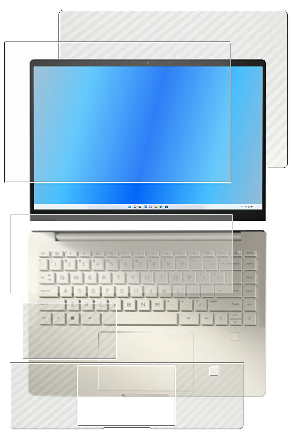 【5点セット(画面+天板+パームレスト+タッチパッド+キーボードカバー)】HP Pavilion Plus 14-eh 14-eh0000シリーズ 2022/23年 用 [N35] 清潔 目に優しい アンチグレア ブルーライト カット タイプ 液晶 保護 フィルム ＋ カーボン調 保護フィルム ★